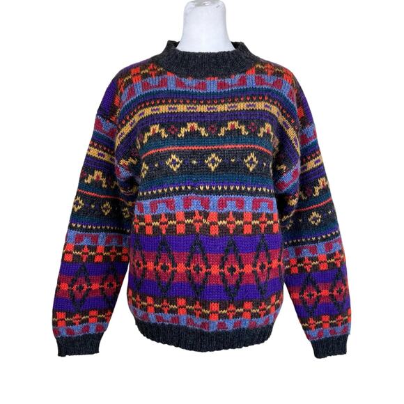 Woolrich Womens Sz M Vtg Multicolor Aztec Wool Mohair Sweater Mock Neck Boxy - Picture 1 of 16